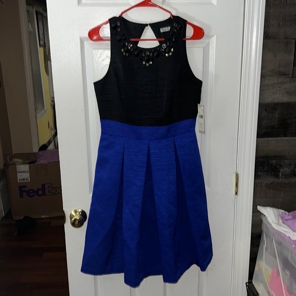 Eliza J Dresses & Skirts - Eliza J Missy Black & Blue Fit & Flare Bedazzled Sleeveless Mini Dress Sz 8 NEW